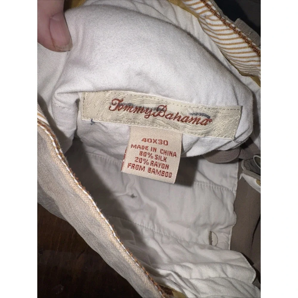 TOMMY BAHAMA Pants Mens 40x30 Brown Silk Bamboo Herringbone Pleated Trousers